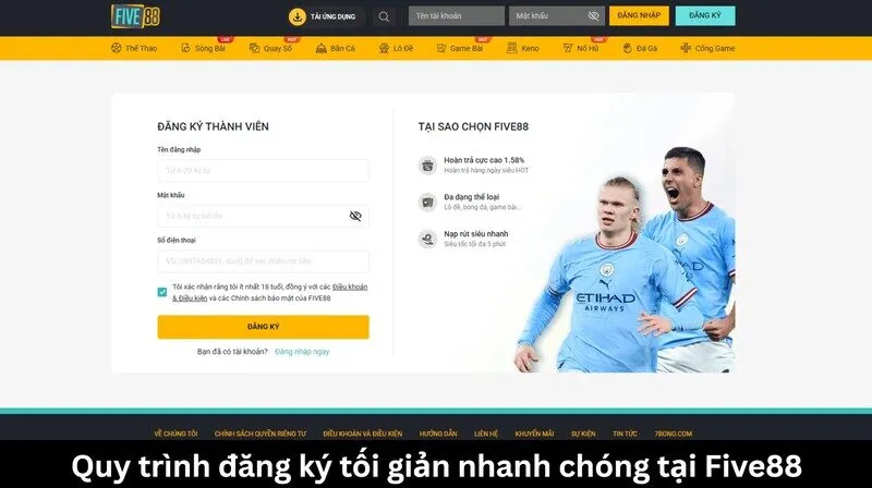 Quy trình đăng ký tài khoản Five88 nhanh chóng và an toàn