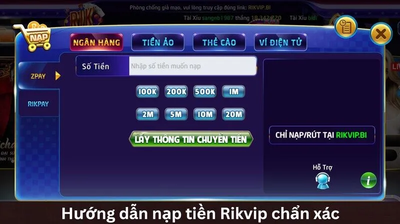 Hướng dẫn nạp tiền Rikvip chuẩn xác nhất