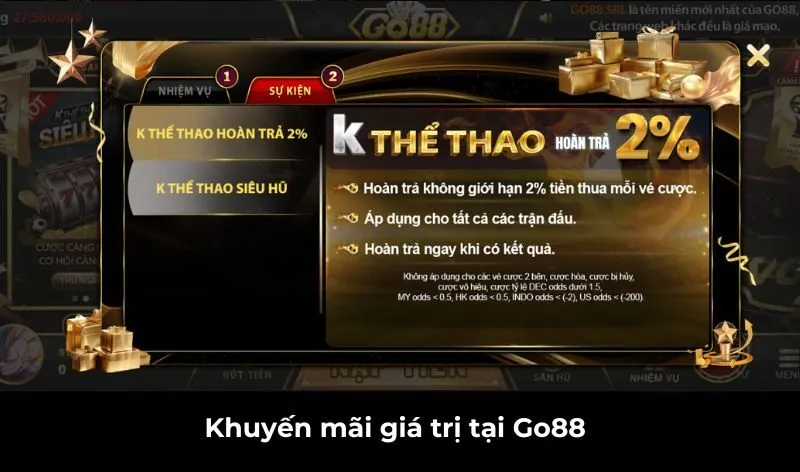 Top 2 khuyến mãi giá trị tại trang game Go88